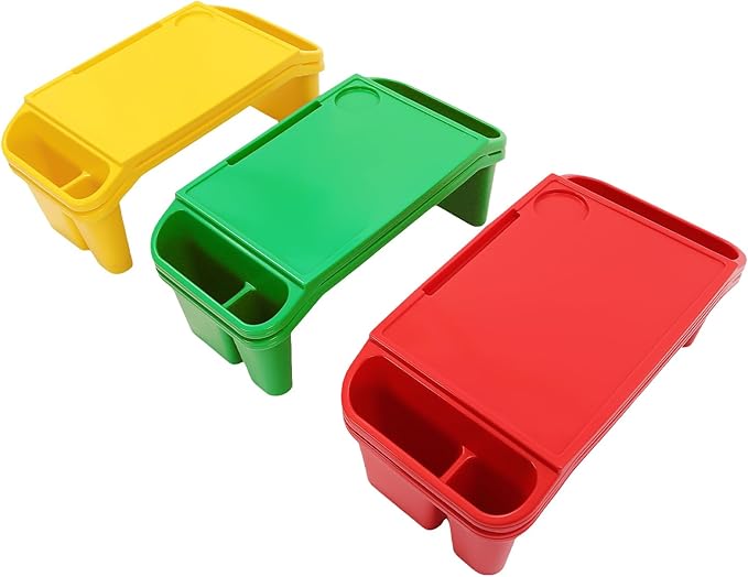 6 Pcs Kids Lap Desk Tray, 19.69 * 9.84 * 7.09in Lap Desks with Storage, Lap Desk Tray with Side Pockets and Slot for Writing Eating Game Classroom (2*Red+2*Green+2*Yellow)