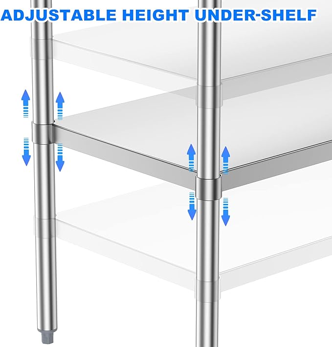 Atronor Stainless Steel Table for Prep & Work, 30x48 Inches, NSF Metal Commercial Heavy Duty Table with Adjustable Under Shelf and Foot for Restaurant, Home and Hotel