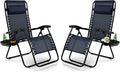 Tangkula Set of 2 Zero Gravity Chair, Folding Patio Lounge Chair Adjustable Outdoor Recliner with Cup Holder, Wide Armrest for Patio Garden Poolside Outdoor Yard Beach, Support 350 lbs (2, Navy Blue)