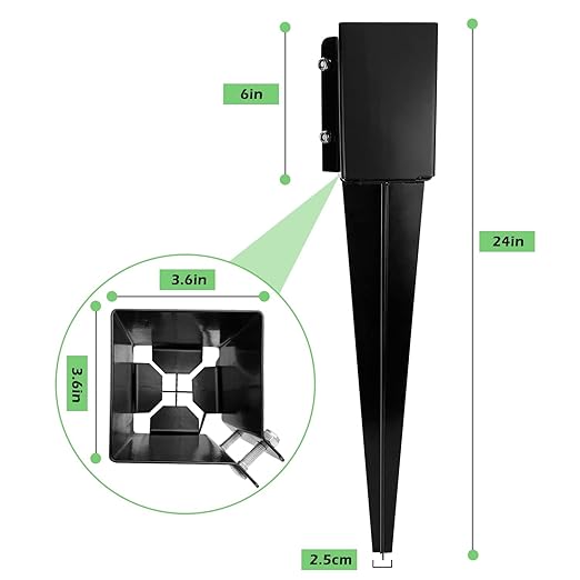 XYADX Fence Post Anchor Ground Spike Heavy Duty Black Powder Coated Fence Stakes Post Base for Mailbox, 24 x 4 x 4 Inches Outer Diameter (Inner Diameter 3.6 x3.6 Inches), Pack of 8