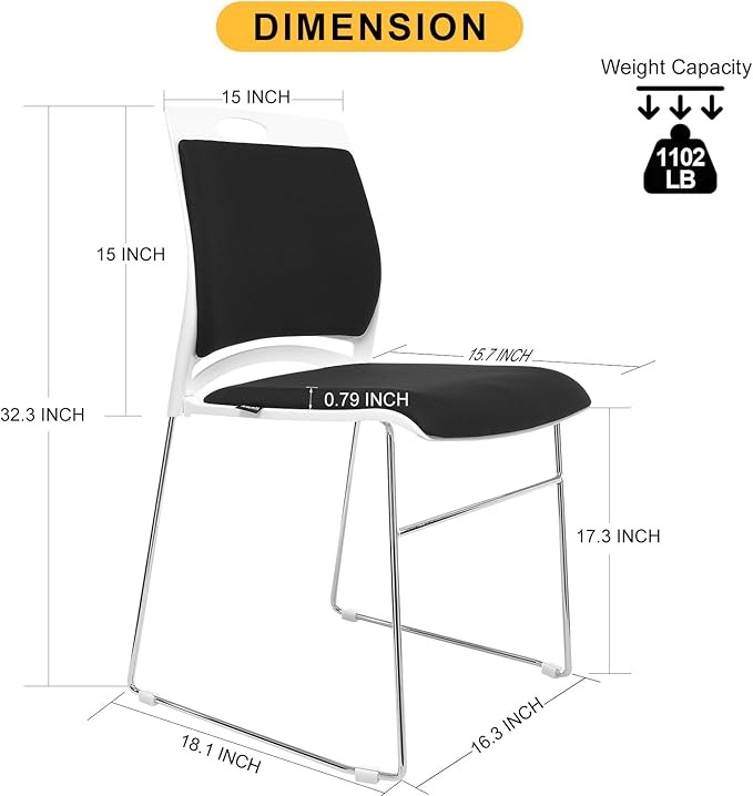 Stacking Chairs Set of 80 Black Stackable Home Office Guest Chair Set with Padded Seat and Back,Lobby Chairs Waiting Room Reception Chair for Cafeteria,Library, Laboratory,Training Room