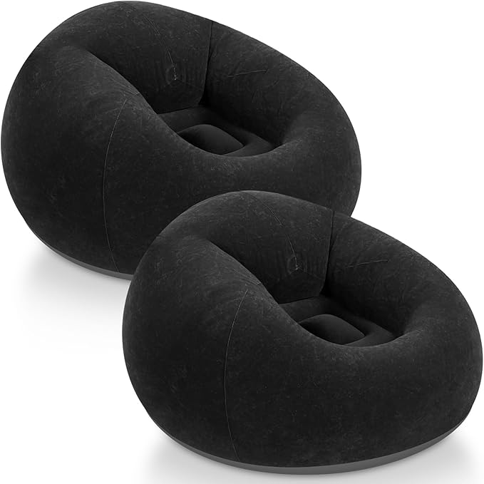 Realspring Inflatable Bean Bag Chairs Outdoor Blow up Camping Chairs Inflatable Lazy Sofa Folding Portable Bean Bag Loungers Couch for Movie Night(Black,2 Pcs)