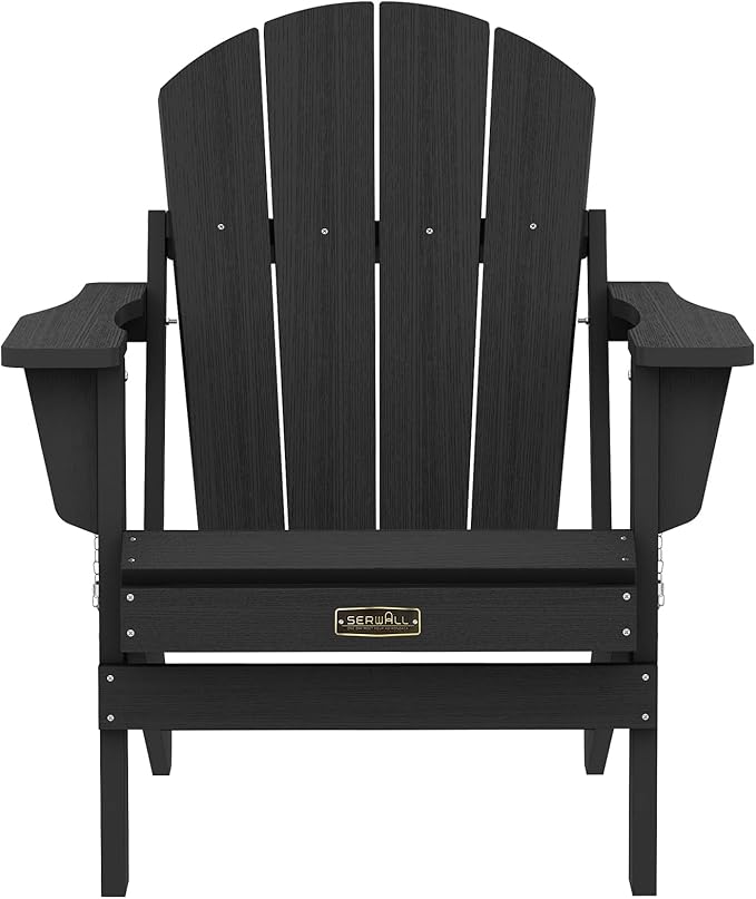 SERWALL Folding Adirondack Chairs Patio Chairs Lawn Chair Set of 6 Outdoor Adirondack Chair Weather Resistant for Patio Deck Garden, Backyard Deck, Fire Pit - Black