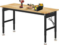 Betterhood Adjustable Height Workbench, 60" Rubber Wood Top Heavy Duty Workstation with Power Outlets, 2000 LBS Load Capacity Hardwood Worktable for Workshop, Garage, Office, Home, Commercial