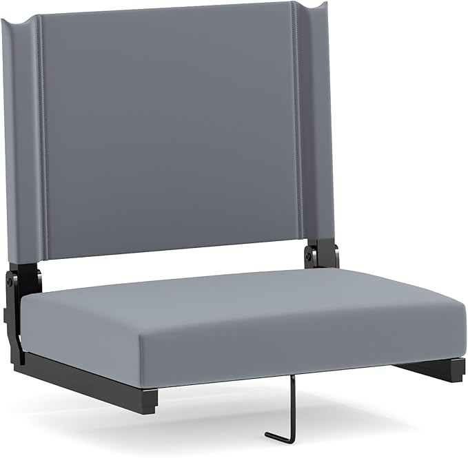 Flash Furniture Grandstand Portable Stadium Seat for Bleachers or Benches, Folding Padded Stadium Chair with Carrying Handle, 500 lb. Weight Capacity, Gray