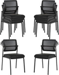 CLATINA 8PK Mesh Stacking Office Desk Chairs, Portable Stackable Bulk Waiting Room Armless Chair with Adjustable Back & Leather Seat for Guest Lobby Side School Church Conference Break, Black