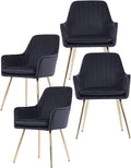 Purgreen Velvet Dining Chair Set of 6 - Modern Mid-Back Accent Chair with Gold Plating Legs - Comfy Upholstered Chair for Living Room，Bedroom & Reception Room (Velvet Black, Set of 4)