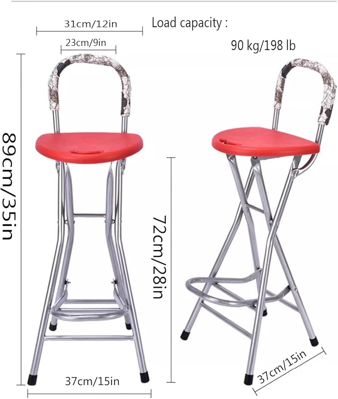 Folding Bar Stools with Back,28IN Tall Folding Stools Chairs Counter Height Foldable Dining Chairs,for Kitchen Counter Room Home Camping Indoor Outdoor(Red Seat Board)