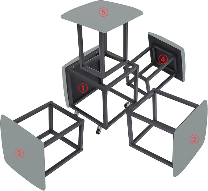 5 in 1 Nesting Ottoman Cube Chair, Stackable Stools, Leather Square Ottoman Bench, Foot Stool with Wheels for Living Room,Dining Room 15.75x15.75x16.54 inches