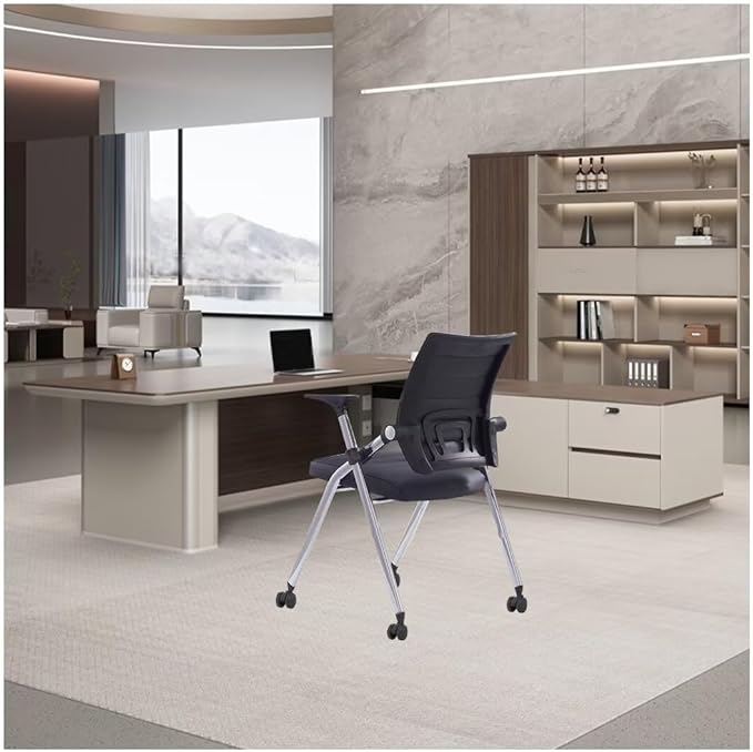 Student chairs with Wheels,Comfy chairs for classroom middle school,Padded Folding Office Chair with Wheels,School Conference chair,Black(6 Pcs)