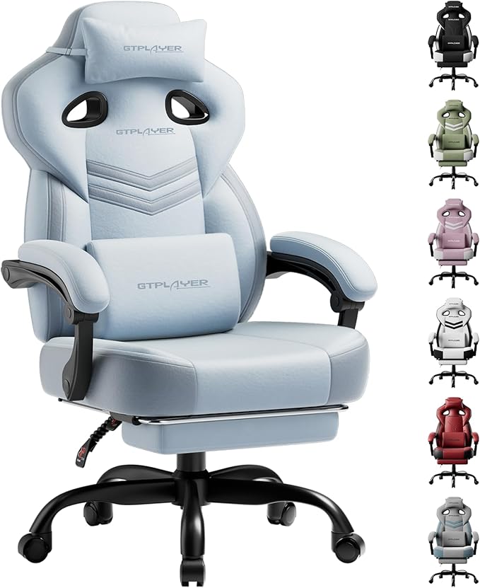 GTPLAYER Gaming Chair, Computer Chair with Footrest and Lumbar Support for Adults, 360°-Swivel Big & Tall Reclining Seat for Office or Gaming (Blue)