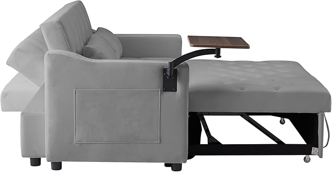 hansones 3-in-1 Convertible Sleeper Sofa Bed, Pullout Couch with 360° Swivel Side Table, Modern Chenille Fabric, Easy to Assemble, Folding Loveseat Sofa Bed for Living Room & Guest Room