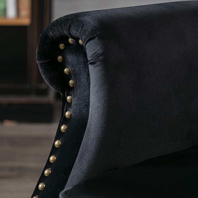 LZAREAL Accent Reading Arm Chairs for Living Room Bedroom, Midcentury Modern Comfy Corner Sofa Chair, Wingback Waiting Room Club Chair with Button Tufted Back &Lumbar Pillow, Velvet Black