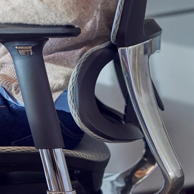 NBF Ergonomic Leather Office Chair with Adjustable Armrests & Headrest Removable, Ventilated Mesh High Back Computer Chair with Seat Slider,28" D x 28" W x 36" H, Aluminum, Black