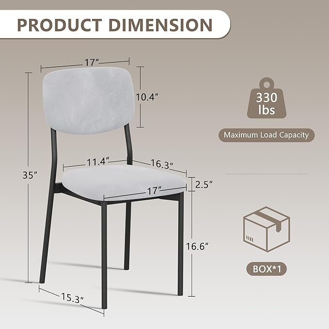 Einhomn Upholstered Dining Chairs Set of 2, Stackable Modern Dining Room Chairs, Kitchen Chairs w/Soft Velvet Backrest & Sturdy Metal Legs for Restaurant, Living Room, Light Grey