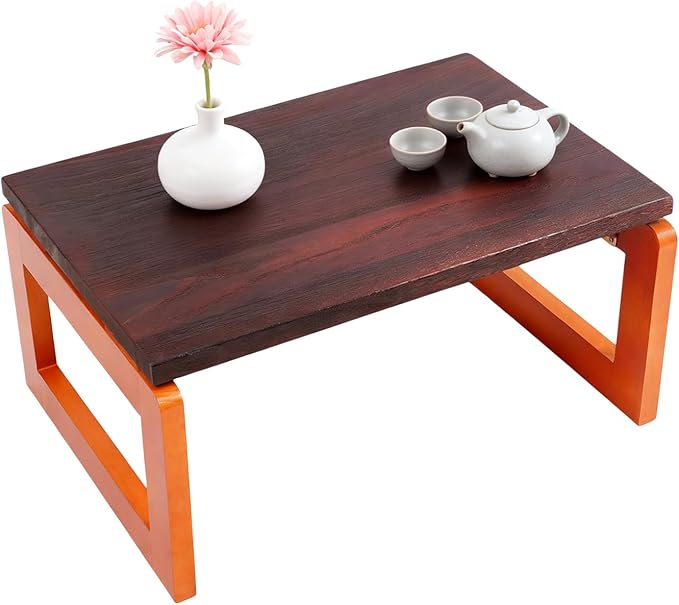 NemuGuda Portable Folding Coffee Table, Japanese-Style No Assembly Low Desk for Sitting on The Floor, Compact Side Tea Table for Living Room Apartments Offices Small Spaces