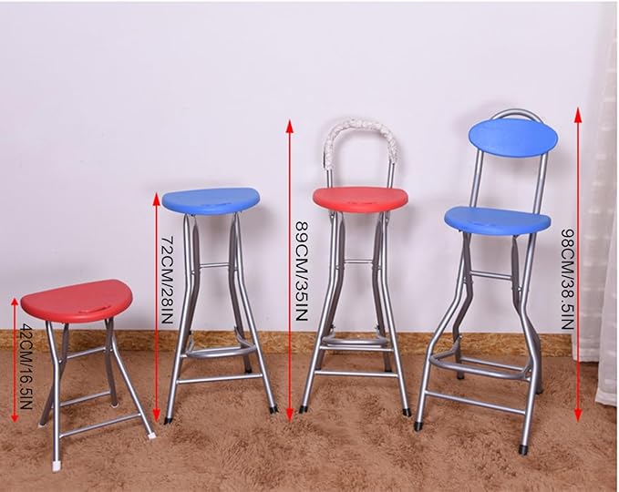 Folding Bar Stool with Backrest, 28 Inch Counter Height Foldable Stool, Portable Folding Stool Tall Bar Stools for Outdoor Camping Kitchen Shop Cafe, Blue (1 Pcs,)