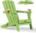 Folding Adirondack Chair, HDPE All-Weather Fire Pit Chairs, Plastic Adirondack Chairs with 2 Cup Holder, Outdoor Lawn Chair for Patio Garden (Light Green)