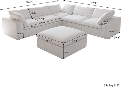 160.6" Cloud Modular Sectional Sofa with Storage Ottomans, V Shaped Minimalist Sofa Couch, Convertible Couch Deep Seat for Living Room Sets,Covers Washable&Replaceable,White