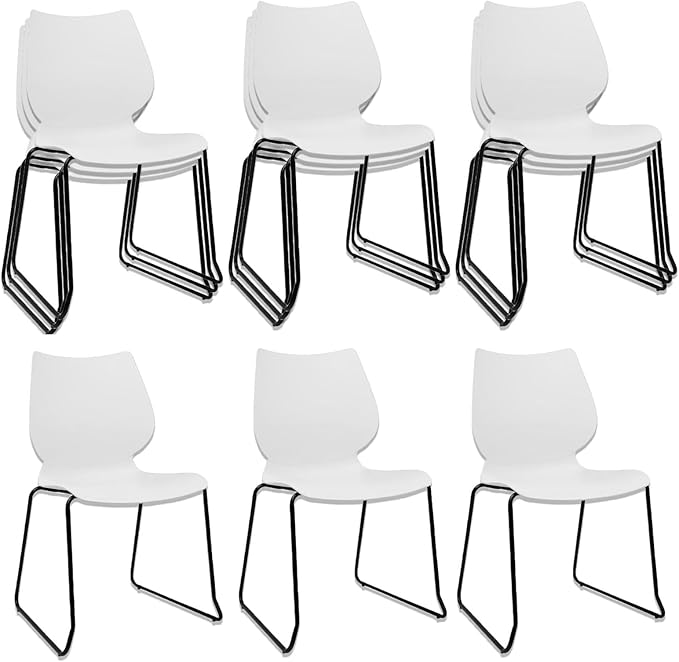 Stacking Chairs Set of 12, Stackable Waiting Room Chairs, Conference Chair with Back & Church Chairs No Wheels with Metal Legs, Suitable for Offices Conference Training Waiting Room, White