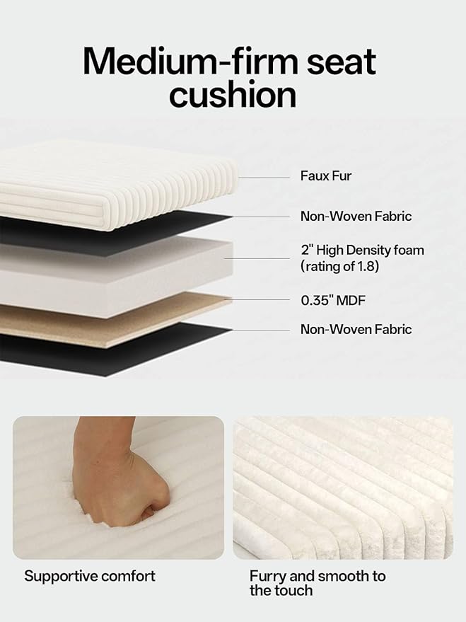 ABHENG 17.7 inches Faux Fur Ottomans Cube with Storage, Metal Framed Vanity Stool Chair Storage Ottoman Foot Rest Stool, Holds 770 LB for Dorm Living Room Bedroom White UASND644W