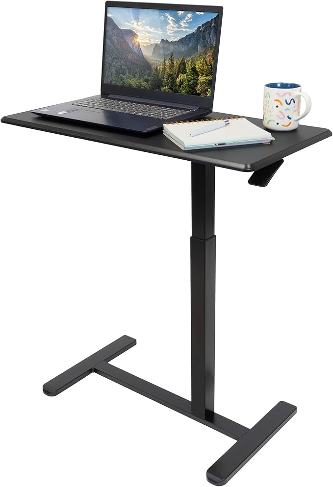 Mount-It! Overbed Table with Wheels, Adjustable Height Bedside Table for Hospital & Home, Over The Bed Laptop Desk, Rolling Hospital Bed Table for Eating, Working, or Recovery (Black)