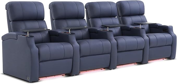 Weilianda Home Theater Seating, Top Grain Leather Sectional Seats Recliner Chair, Zero Gravity Reclining Sofa with Power Headrest 7 Colors Ambient Lighting USB C Charge Row of 4