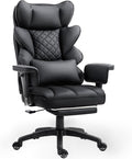 Dowinx Big and Tall Office Chair with Pocket Springs Cushion,High Back Computer Gaming Chairs with Adjustable Armrests,Executive Desk Chairs with Lumbar Support and Footrest,PU Leather-Black