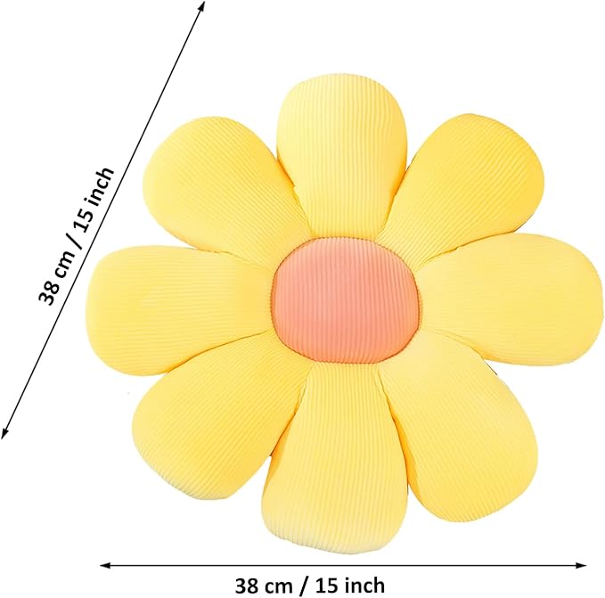 Grafingy Flower Pillow, Flower Shaped Throw Pillow Floor Pillow Soft Seating Cushion Room Decor Plush Pillow for Bedroom, Sofa, Bed, Reading (15 inch, Yellow)