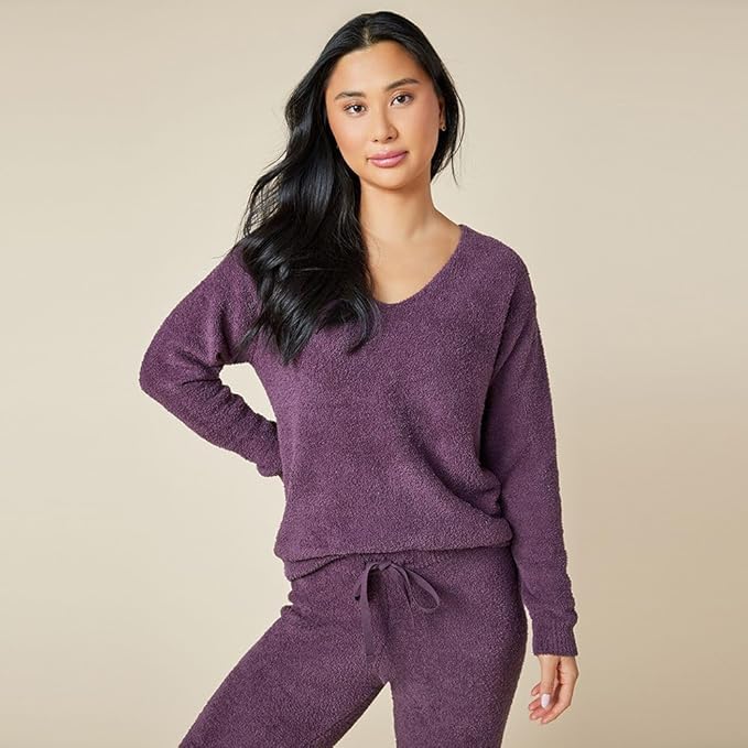Softies Marshmallow V Neck Lounge Set for Women Ultra Soft 2 Piece Loungewear with Relaxed Top and Straight Leg Pants