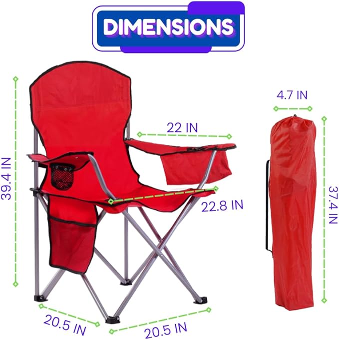 EZONE 4-Pack Camping Chairs with Built-in Ice Cooler, Portable Chair, Storage Pocket, Cup Holder, and Carry Bag Perfect for Camping, Tailgating, Fishing, Beach, and Lawn (4, Red)