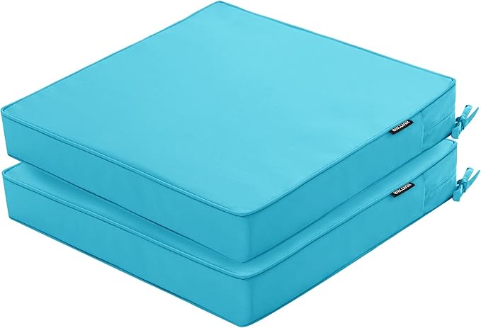Outdoor Chair Cushions 24 x 24 Inch Waterproof Patio Chair Cushions with Tie 5 Year Color Fastness Thick Outdoor Seat Cushion for Garden Lawn Patio Furniture Teal Set of 2