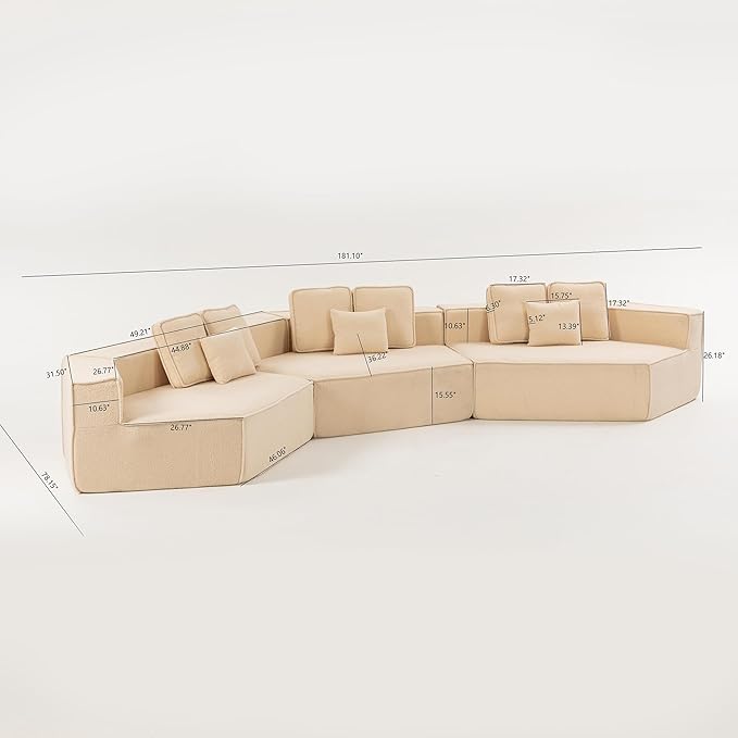 KEIKI 181" Ultra Large Modular Sectional Sofa Teddy Sherpa Full Foam Cushion Deep Seat Oversized Couch for Open Concept Homes Grand Living Rooms Elegant Family Lounge Modern Comfort