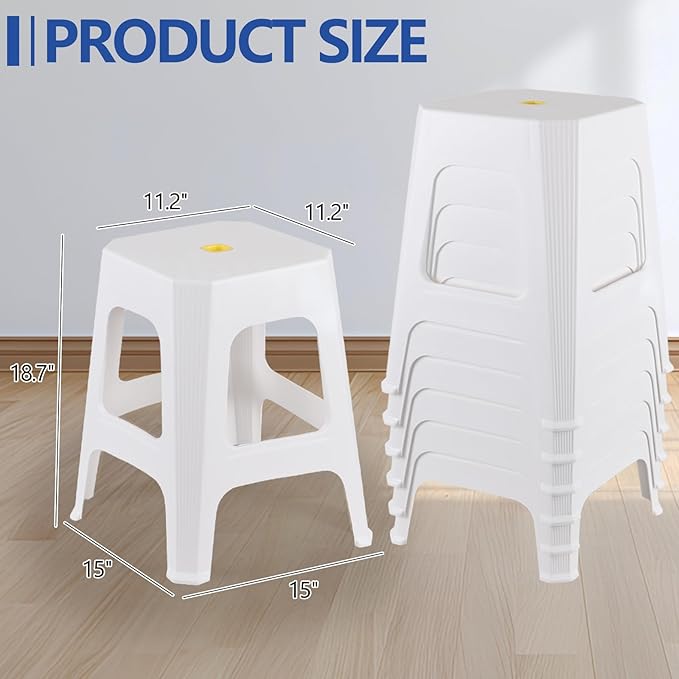 Farmoon 18.7-Inch High Plastic Stools with Footrest, White Backless Sitting Stools, 6 Pack