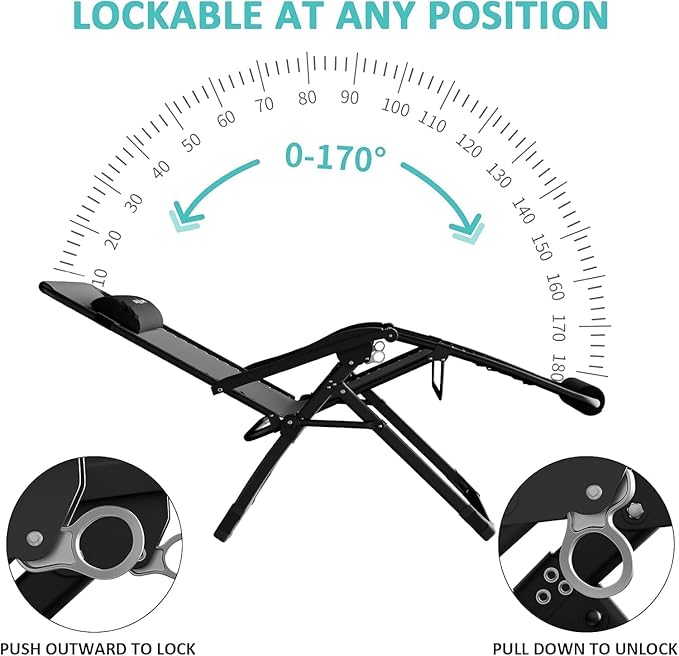 Amopatio Oversized Zero Gravity Chair with Cushion, XL Folding Outdoor Lounge Reclining Patio Chair with Tray/Footrest/Headrest for Camping Sunbathing Relaxing Reading