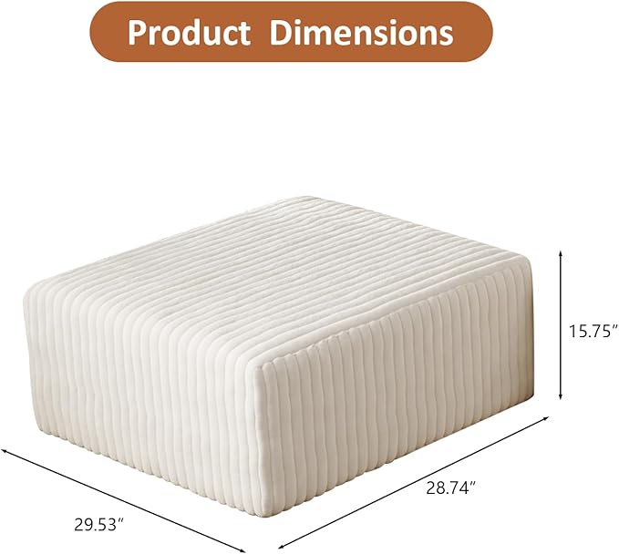 106" Boneless Couches for Living Room, Modular Sectional Sofa, L-Shape Sofa Couches,Cloud Couch Sectional, Comfy Corduroy Sofa, with Deep Seat, No Assembly Required (Beige, 1 Ottoman)