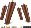 FoDau770 Brown Rubber Wood Furniture Legs 6 Inches, Slant Tapered Wood Feet Mid Century Sofa Legs Set of 4, 5/16" UNC Furniture Feet Replacement Parts for Cabinet Couch Dresser Chair Ottoman Table