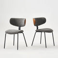 Modern Boucle Dining Chairs Set of 2,Faux Leather Kitchen & Dining Room Chairs,Curved Backrest Upholstered Dining Chairs with Metal Legs, Black