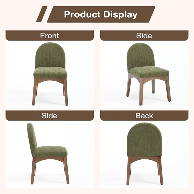 HNY Mid Century Modern Dining Chairs Set of 6, Chenille Upholstered Dining Room Chairs Armless Kitchen Chairs with Solid Rubberwood Legs, Accent Side Chairs for Living Room, Green
