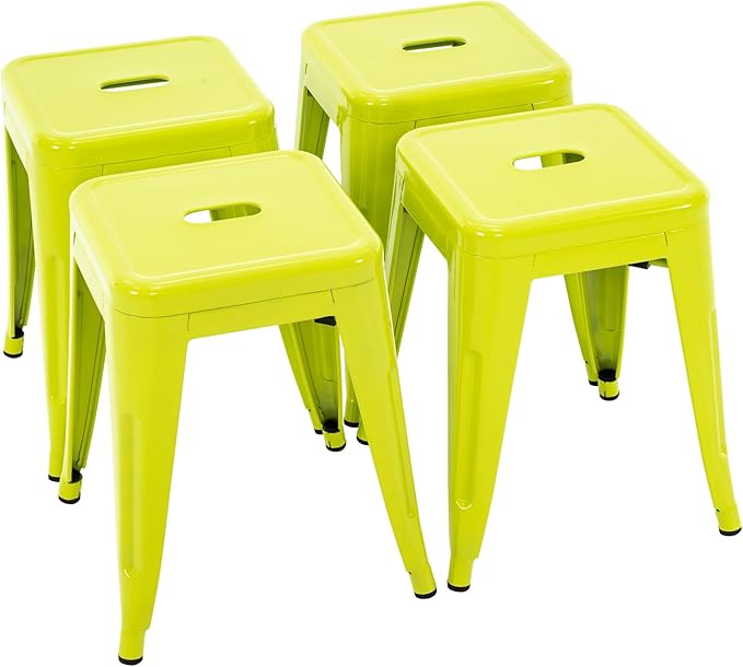 Brage Living 18 Inch Industrial Metal Stools Set of 4, Stackable Classroom Kitchen Short Stools, Backless Metal Dining Chairs for Indoor Outdoor (Lime Green)