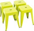 Brage Living 18 Inch Industrial Metal Stools Set of 4, Stackable Classroom Kitchen Short Stools, Backless Metal Dining Chairs for Indoor Outdoor (Lime Green)