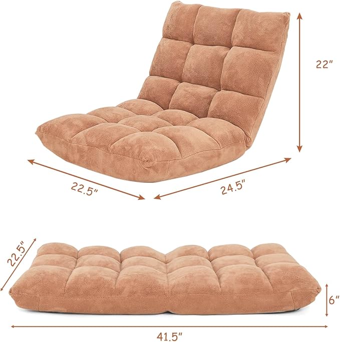 KOMFOTT Floor Chair with Back Support, 14-Position Adjustable Folding Padded Gaming Sofa Chair for Reading, Meditation, Living Room Lazy Lounge Chair, Floor Video Gaming Chair, Tan