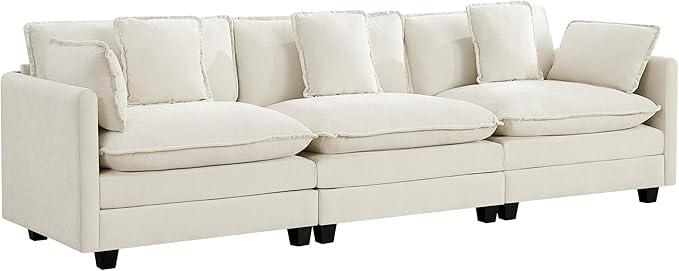 UMBFUN 3-Seater Cloud Couch, Oversized Modular Sectional Sofa with Deep Seat Soft Cushions, Comfy Chenille Couch for Living Room, Apartment & Family Space, Beige