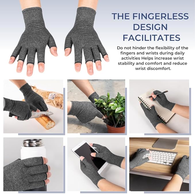 TFUSOM Arthritis Gloves for Women for Pain, Men and Women Fingerless Compression Wrap for Hand Pain and Osteoarthritis Compression Gloves Women,M,Grey