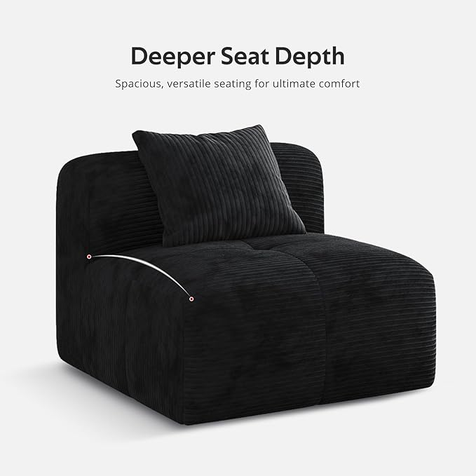 Aosaifen Modern L-Shaped Modular Sectional Sofa for Living Room，Oversized 3-Seater Couch with Deep Seat and Movable Ottoman – No Assembly,Comfortable Corduroy Fabric Boneless Sofa(Dark Gray) (Black)