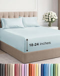Extra Deep Pocket Queen Sheet Set - 4 Piece Breathable & Cooling Bed Sheets - Hotel Luxury Sheet Set - Soft, Wrinkle Free and Comfy - Easily Fits Extra Deep Mattresses - Deep Pocket Ice Blue Sheets