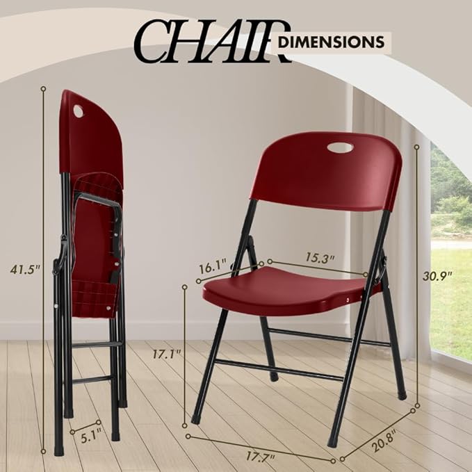 Amazing for less 8-Pack Heavy Duty Plastic Folding Chair, 450 lbs Capacity Foldable Chairs for Indoor Outdoor, Stackable Portable Seating for Party, Wedding, Patio, Backyard, Office (Red)