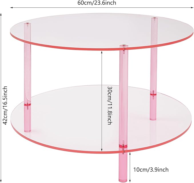 Xuthusman Modern Coffee Table，Acrylic Coffee Table 2-Tier Center Desk with Storage Minimalist Accent Desk Stylish Nightstand for Living Room Sofa Dorm Office（Pink）