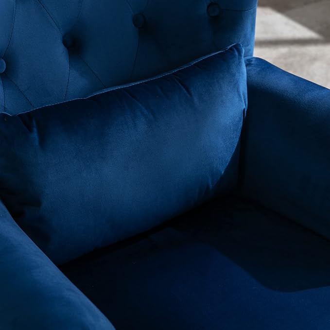 LZAREAL Accent Reading Arm Chairs with Ottoman for Living Room Bedroom, Midcentury Modern Comfy Corner Sofa Chair, Wingback Waiting Room Club Chair with Button Tufted Back &Lumbar Pillow, Velvet Blue
