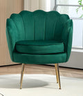 Container Furniture Direct Velvet Barrel Accent Chair with Scalloped Silhouette and Gold Metal Legs, Decorative Piece Suitable for Traditional, Modern, and Contemporary Spaces, Green